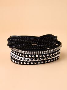 1pc Punk Style Rhinestone Braided Wrap-Around Wristband For Women