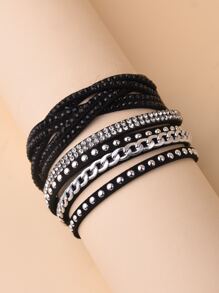 1pc Punk Style Rhinestone Braided Wrap-Around Wristband For Women