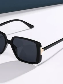 1pc Vintage Rectangular Plastic Decorative Fashion Glasses Unisex - Black - View 5