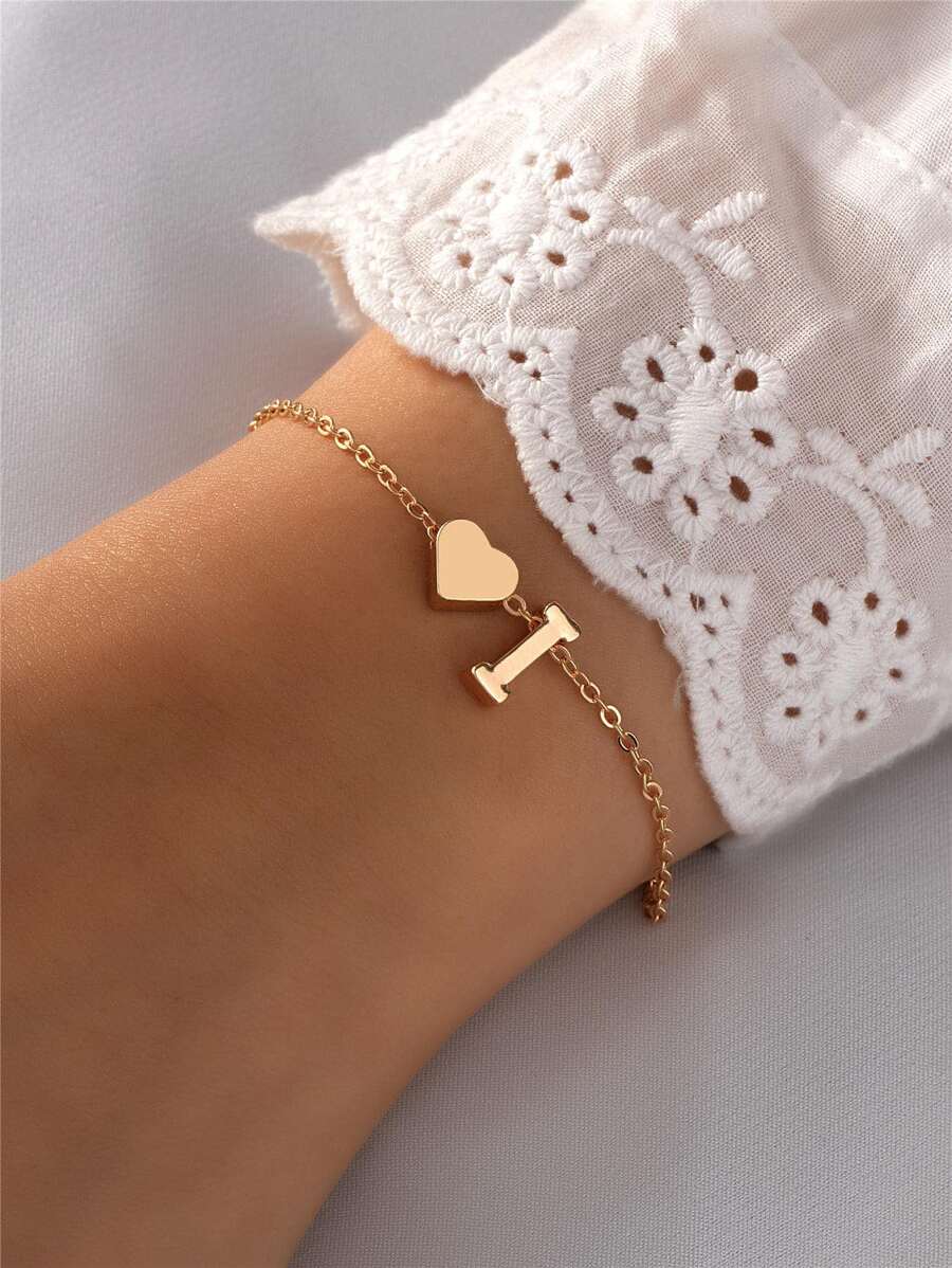 Pulsera con letra & con adorno de corazón - Amarillo Oro - Ver 1