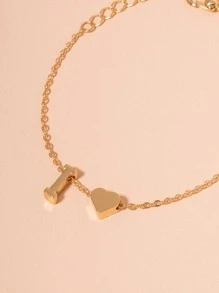 Pulsera con letra & con adorno de corazón - Amarillo Oro - Ver 3