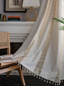 Tassel Decor Single Panel Curtain - Beige - View 1