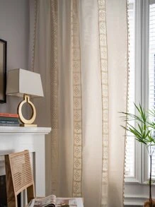 Tassel Decor Single Panel Curtain - Beige - View 2