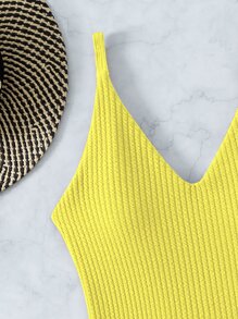 纯色交叉连体泳衣，适合夏季海滩度假 - 黃色 - 查看 5