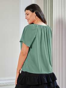 SHEIN Clasi Blusa con abertura de manga mariposa - Verde - Ver 2