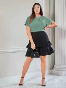 SHEIN Clasi Blusa con abertura de manga mariposa - Verde - Ver 5