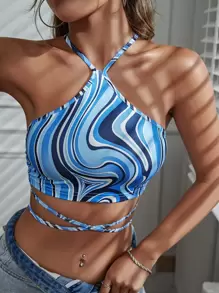 SHEIN Unity 大理石纹印花交叉后背吊带背心图案 T 恤女式上衣 - 彩色 - 查看 5