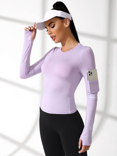 Breathable Striped Print Phone Pocket Sports Tee