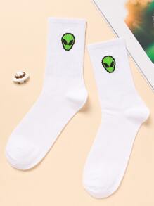 Alien Pattern Crew Socks - White - View 2