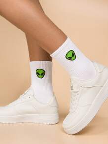 Alien Pattern Crew Socks - White - View 3