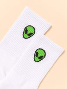 Alien Pattern Crew Socks - White - View 4