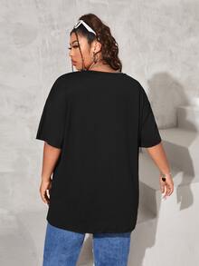 Camiseta gráfica con letras de talla grande - Negro - Ver 2