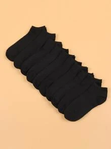 10pairs Solid Ankle Socks - Black - View 1