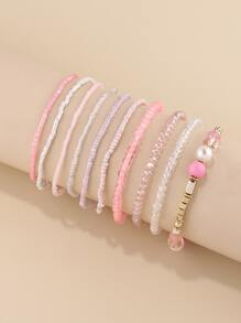 10pcs Faux Pearl Decor Beaded Bracelet - Multicolor - View 1