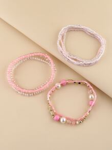 10pcs Faux Pearl Decor Beaded Bracelet - Multicolor - View 2