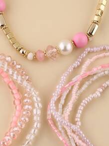 10pcs Faux Pearl Decor Beaded Bracelet - Multicolor - View 3