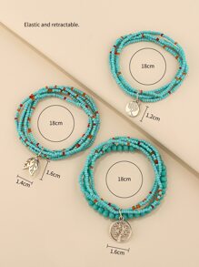 3入組葉子墜飾多層串珠手鏈