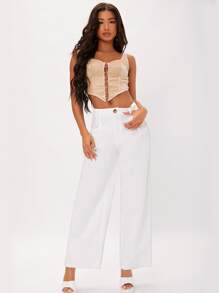 SHEIN Tall Women Suit Pants Nút Dây kéo màu trơn - trắng - Xem 1