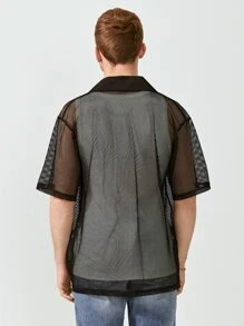 Manfinity Camisa de malla holgada para hombre con frente abierto - Negro - Ver 2