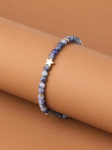 Star Decor Beaded Anklet - Blue and White - View 4