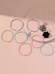 EMERY ROSE 7入組流蘇墜飾串珠手鏈和花耳墜 - 彩色 - 查看 3