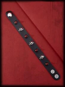 ROMWE Grunge Punk 骷髏裝飾手環 - 黑色 - 查看 4