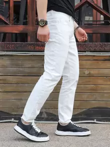 Manfinity Homme Hombres Jeans con bolsillo oblicuo - Blanco - Ver 3