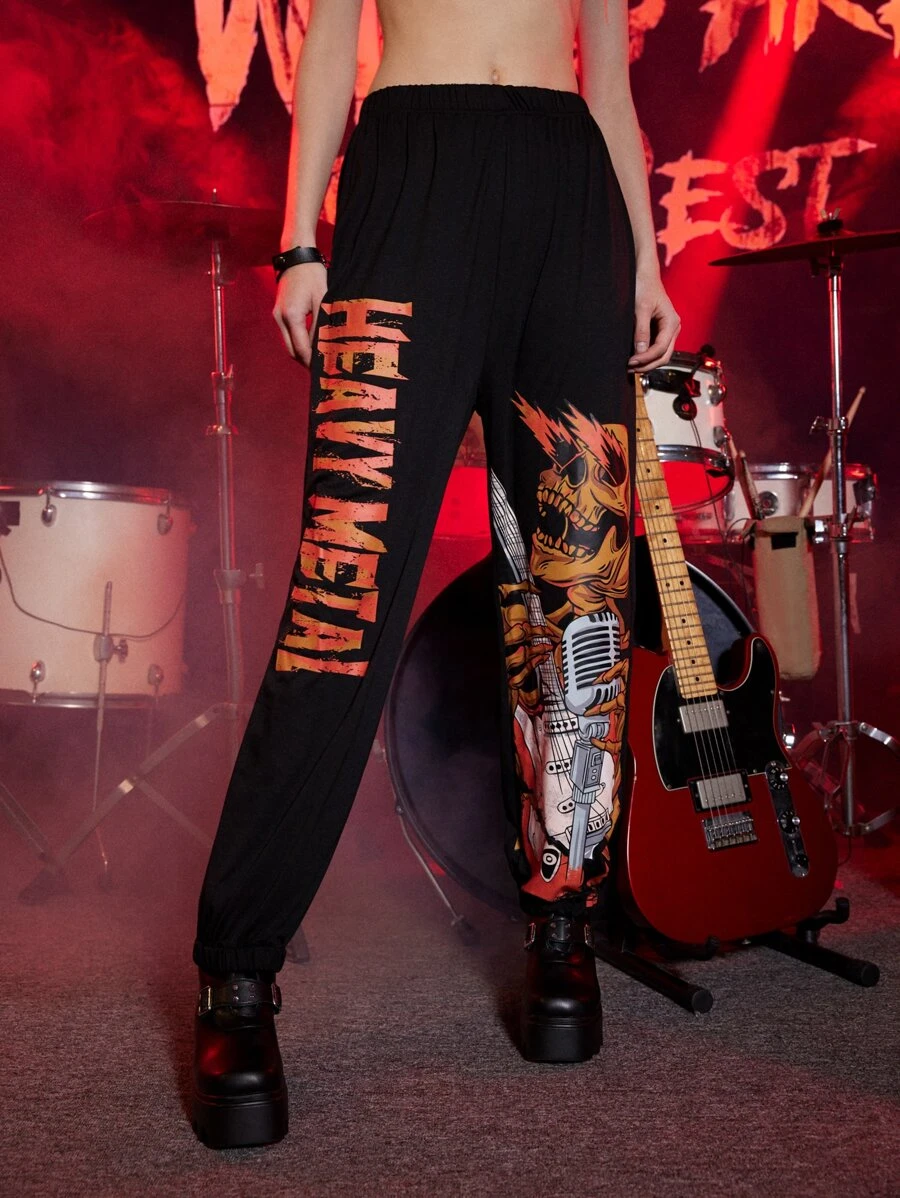 ROMWE Grunge Punk Quần thể thao nữ Lễ Các Thánh Lá thư - màu đen - Xem 1