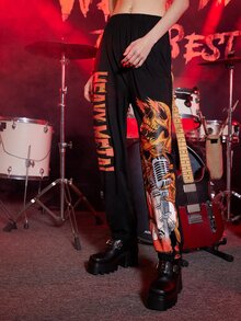 ROMWE Grunge Punk Quần thể thao nữ Lễ Các Thánh Lá thư - màu đen - Xem 4