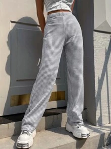 SHEIN EZwear 格紋高腰長褲