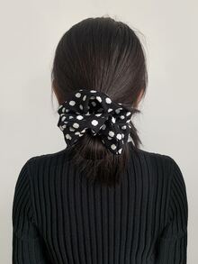 1 dây buộc tóc chấm bi cỡ lớn, vải nhung kẻ dày, phụ kiện tóc đa năng, phù hợp với tóc dày, màu sắc mùa thu/đông: Be, trắng, đen - màu đen - Xem 5