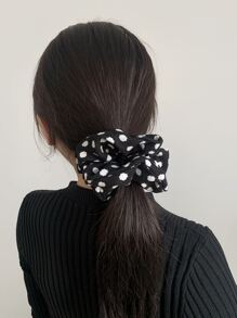 1 dây buộc tóc chấm bi cỡ lớn, vải nhung kẻ dày, phụ kiện tóc đa năng, phù hợp với tóc dày, màu sắc mùa thu/đông: Be, trắng, đen - màu đen - Xem 6