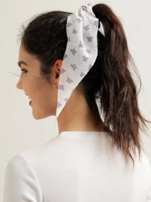 3pcs Daisy & Butterfly Print Scarf Hair Tie - Mauve Purple - View 5