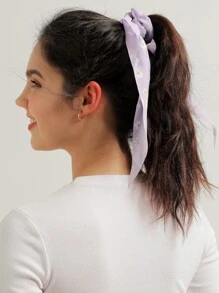 3pcs Daisy & Butterfly Print Scarf Hair Tie - Mauve Purple - View 6