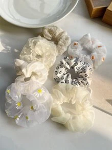 Boho風7入組菊花刺繡鬆緊帶 - 白色 - 查看 2