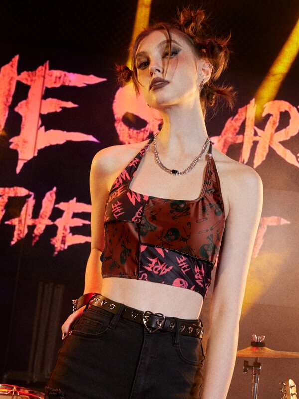 ROMWE Grunge Punk Top bikini estampado de cráneo