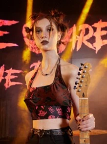 ROMWE Grunge Punk 骷髅頭圖案比基尼泳裝上衣 - 彩色 - 查看 3