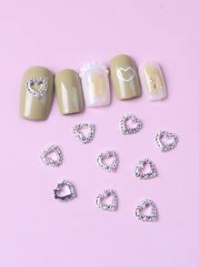 TSZS 10 件装水钻装饰心形美甲装饰 DIY 指甲饰品 指甲宝石 美甲用品 - 銀色 - 查看 2