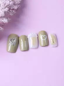 TSZS 10 件装水钻装饰心形美甲装饰 DIY 指甲饰品 指甲宝石 美甲用品 - 銀色 - 查看 3