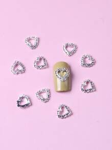 TSZS 10 件装水钻装饰心形美甲装饰 DIY 指甲饰品 指甲宝石 美甲用品 - 銀色 - 查看 5