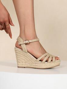 Sandalias cuña de alpargata tira tobillera - Albaricoque - Ver 4