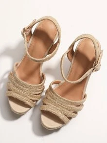 Sandalias cuña de alpargata tira tobillera - Albaricoque - Ver 5