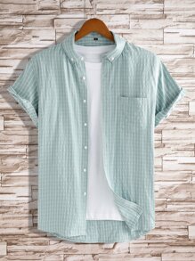 Manfinity Men Plaid Patched Pocket Button Down Shirt Without Tee - Green - View 1