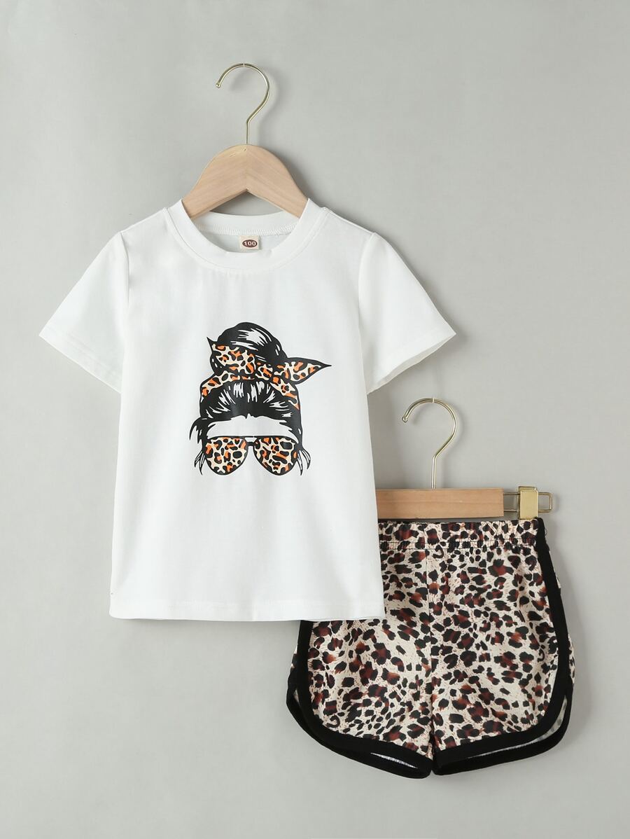 Bộ thời trang bé gái Tương phản ràng buộc Con số Báo Giải trí - Nhiều màu - Xem 1