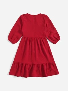SHEIN 小女童幾何刺繡荷葉邊連衣裙 - 紅色 - 查看 2