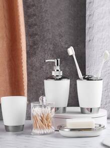 5件套乳液分配器、漱口杯和肥皂盒套装家居浴室装饰夏季 - 白色 - 查看 1