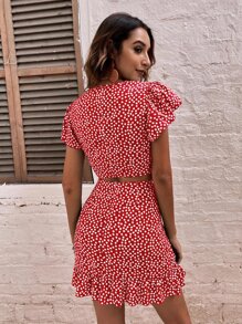 Breezaya floral Top & bajo con fruncido Falda - Rojo - Ver 2