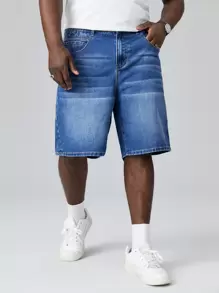 Manfinity Hombres Shorts mezclilla bermuda con lavado - Azul lavado medio - Ver 1