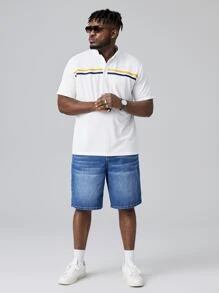 Manfinity Hombres Shorts mezclilla bermuda con lavado - Azul lavado medio - Ver 3