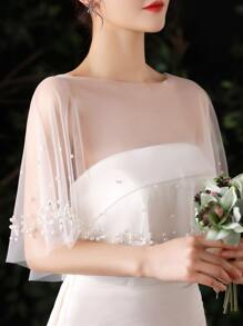 Faux Pearl Decor Wedding Wrap - White - View 2